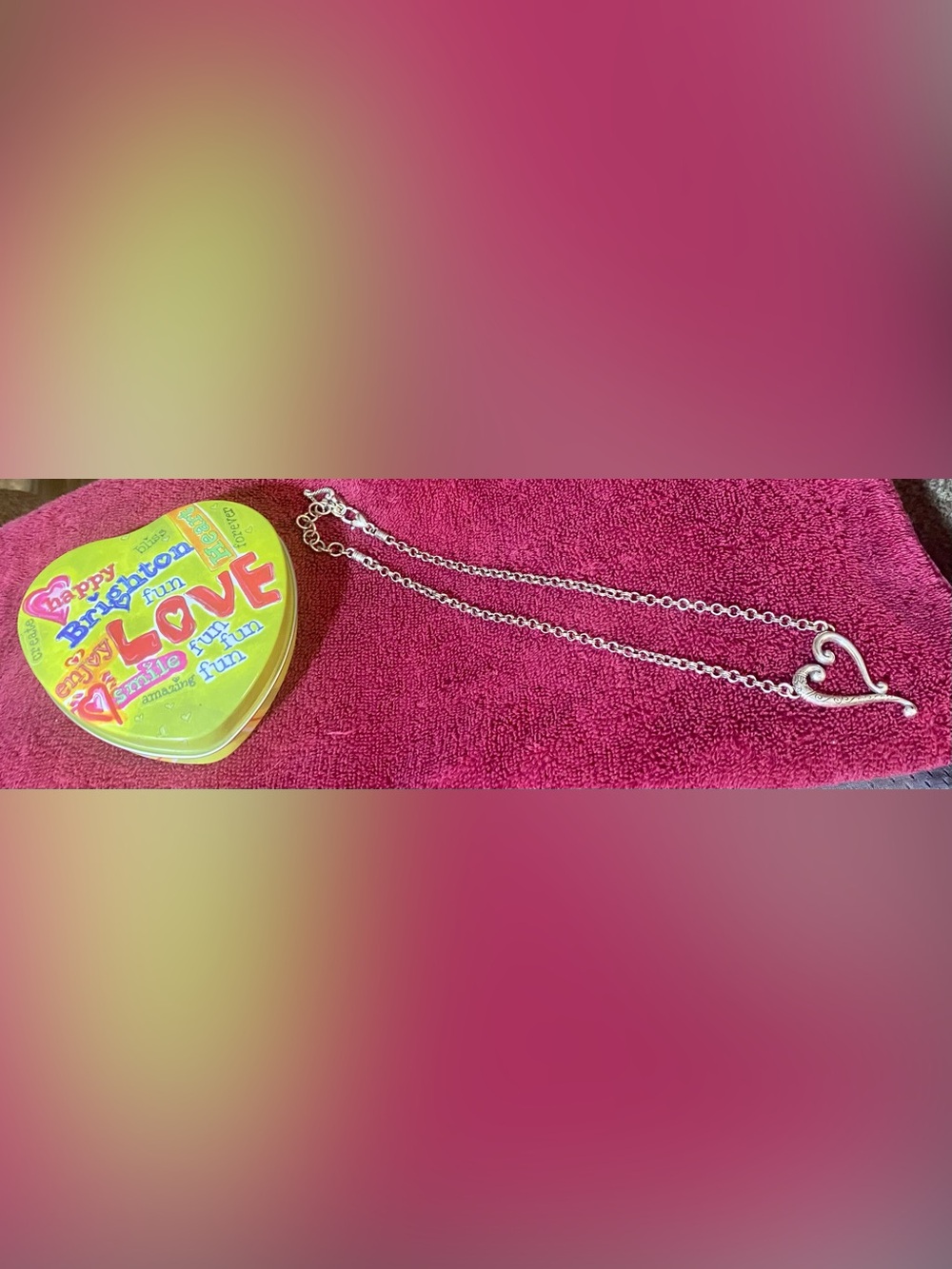 Brighton EUC Tuscan Heart Adore Me Silver Scroll Pendant Necklace w/Heart Tin